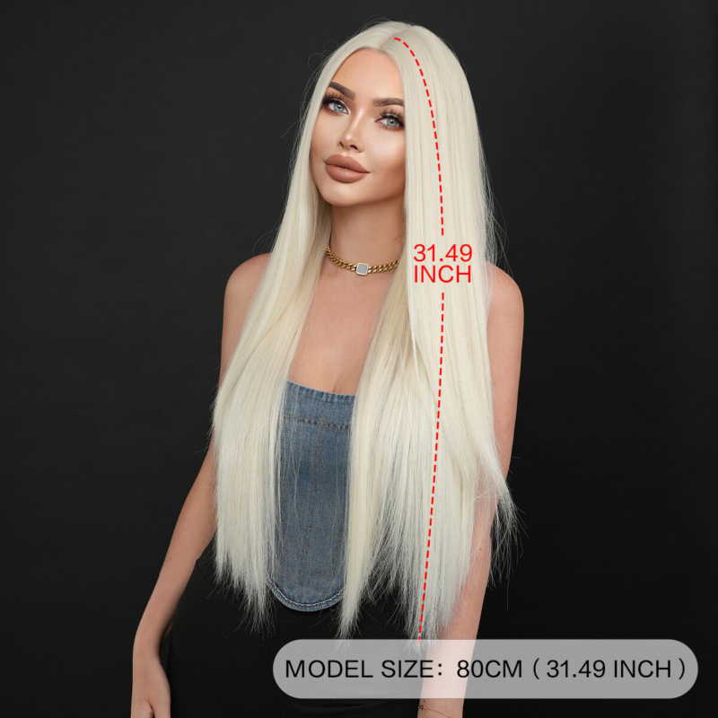 Halloween Dress Up Wig Bleach Blonde Long Straight Heat Resistant Hair Soft