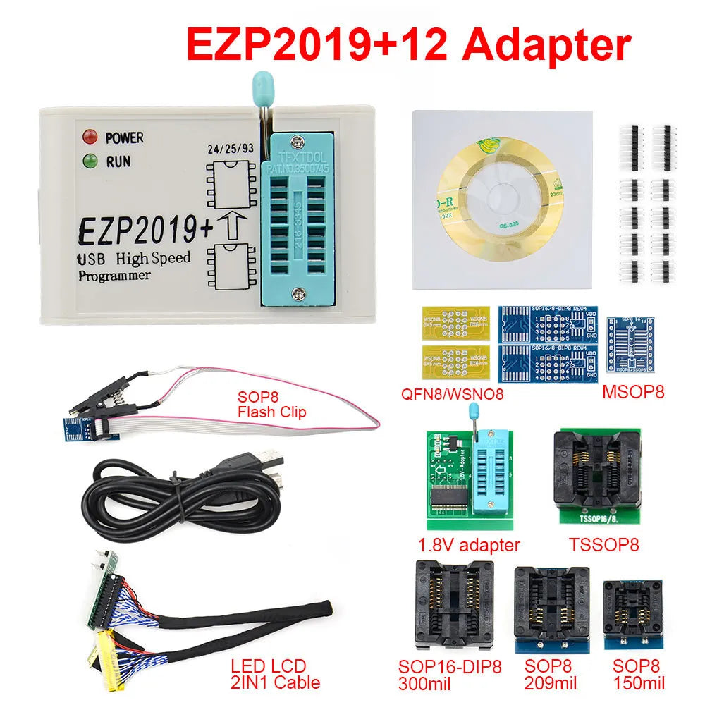 New100% Original EZP2019 Full Set High-Speed USB SPI +12 Adapter Test Clip