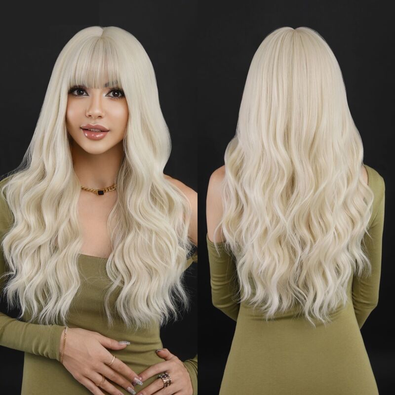 Halloween Dress Up Wig Bleach Blonde Long Straight Heat Resistant Hair Soft