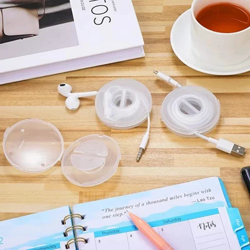 1-10PC Rotatable Cable Winder Box Portable Round USB Data Cord Organizer Headphone Charging Line Management Storage Box