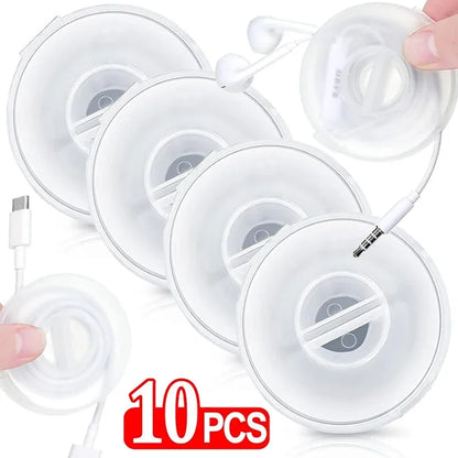 1-10PC Rotatable Cable Winder Box Portable Round USB Data Cord Organizer Headphone Charging Line Management Storage Box