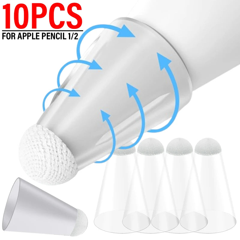 1-10Pcs Transparent Fiber Cover For Apple Pencil 1st 2nd Generation Replacement Pen Tips For iPencil 1/2 Anti-slip Pencil Nib