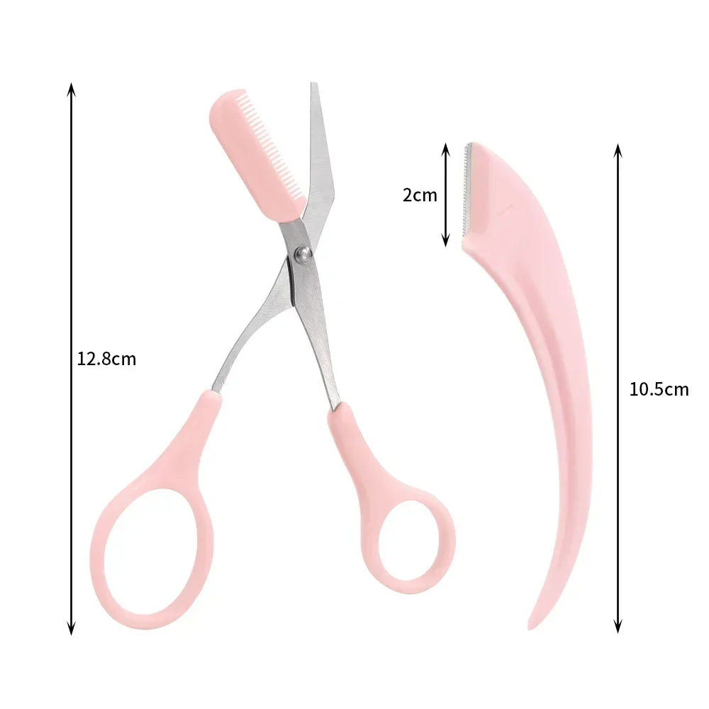 1-10pcs Meniscus Eyebrow Blade Set Women Eyebrow Scissors with Comb Stainless Steel Makeup Tools Mini Blade Brow Trimmer Scraper