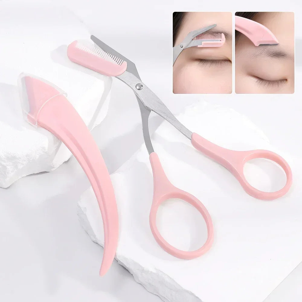 1-10pcs Meniscus Eyebrow Blade Set Women Eyebrow Scissors with Comb Stainless Steel Makeup Tools Mini Blade Brow Trimmer Scraper