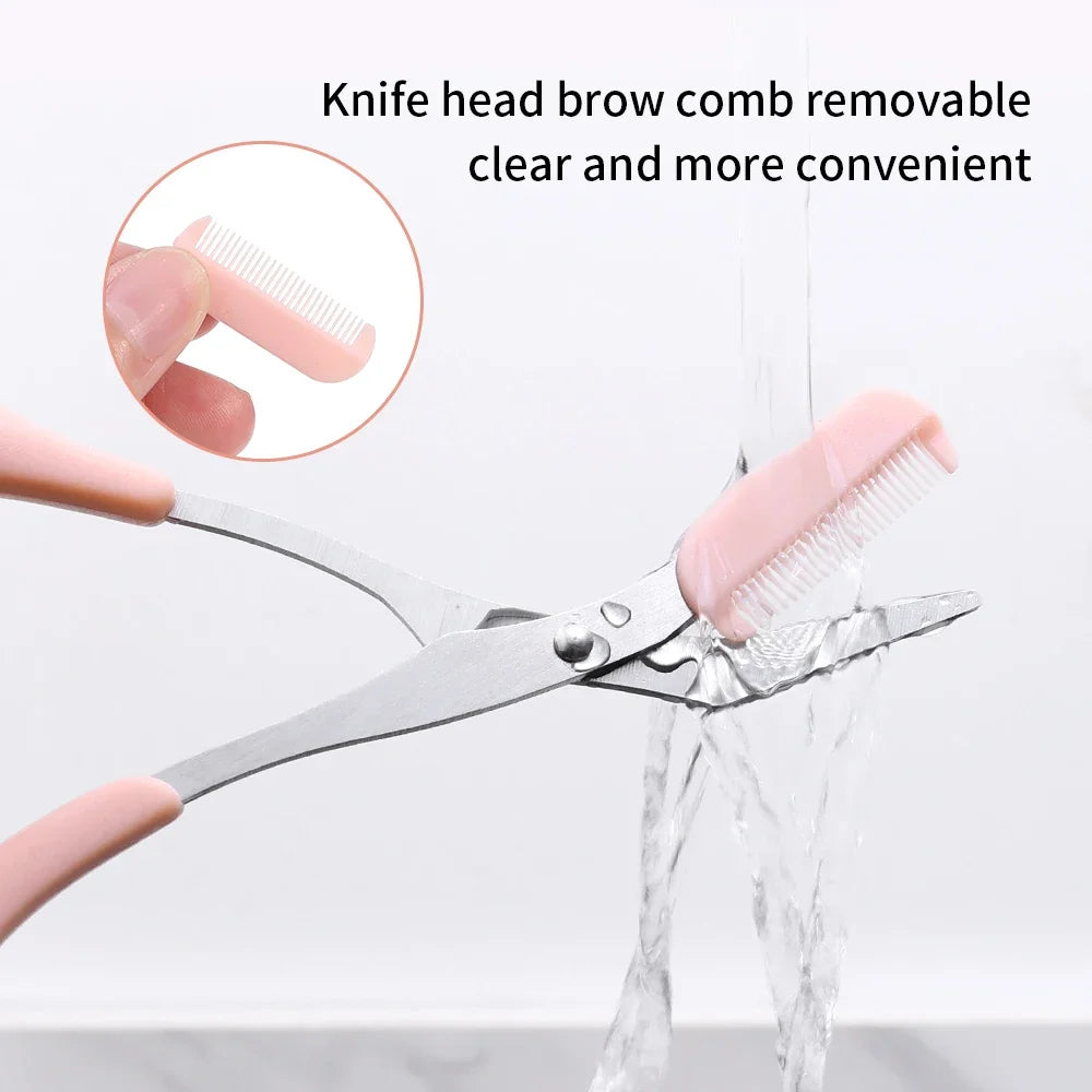 1-10pcs Meniscus Eyebrow Blade Set Women Eyebrow Scissors with Comb Stainless Steel Makeup Tools Mini Blade Brow Trimmer Scraper