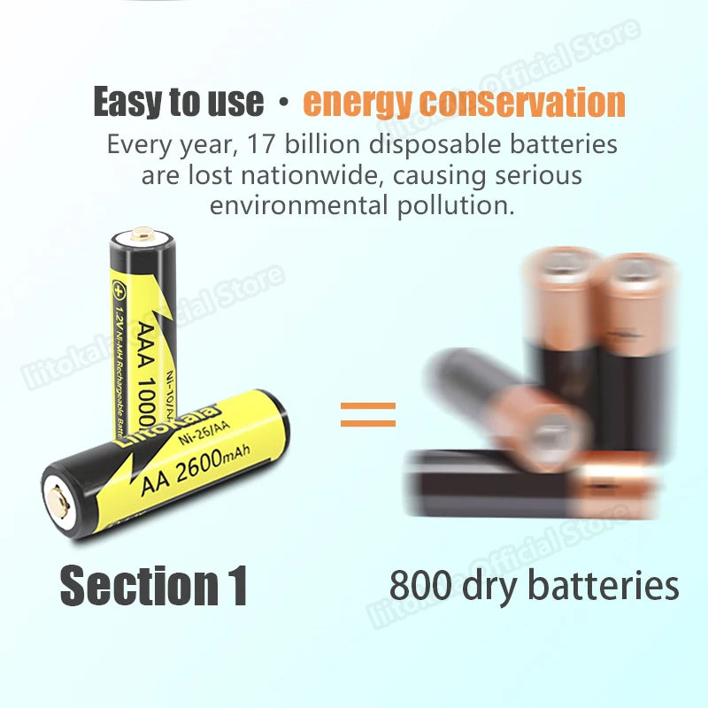 PC 1-15PCS LiitoKala Ni-10/AAA 1.2V 1000mAh Ni-MH Rechargeable Battery For Camera Flashlight Toys Shaver Pre-charged NI-MH Batery