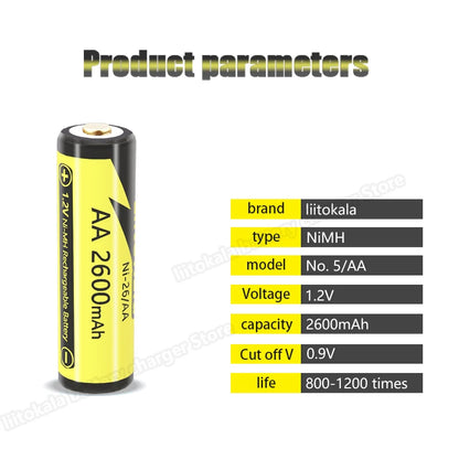 PC 1-16PCS LiitoKala Ni-26/AA 1.2V AA 2600mAh Ni-MH Rechargeable Battery For Temperature Gun Remote Control Mouse Toy batteries