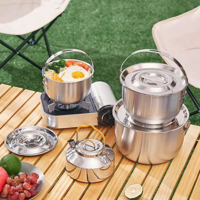 PC 1.1L/1.6L Camping Tea Kettle Stainless Steel Outdoor Campfire Coffee Pot