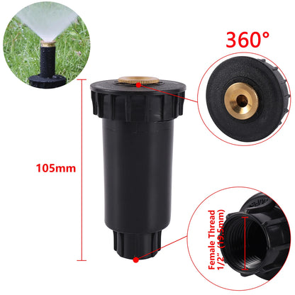 1/2" Thread Pop Up Sprinklers 90/180/360 Degree Automatic Stretching Scattering Sprinkler Garden Lawn Grassland Buried Nozzle