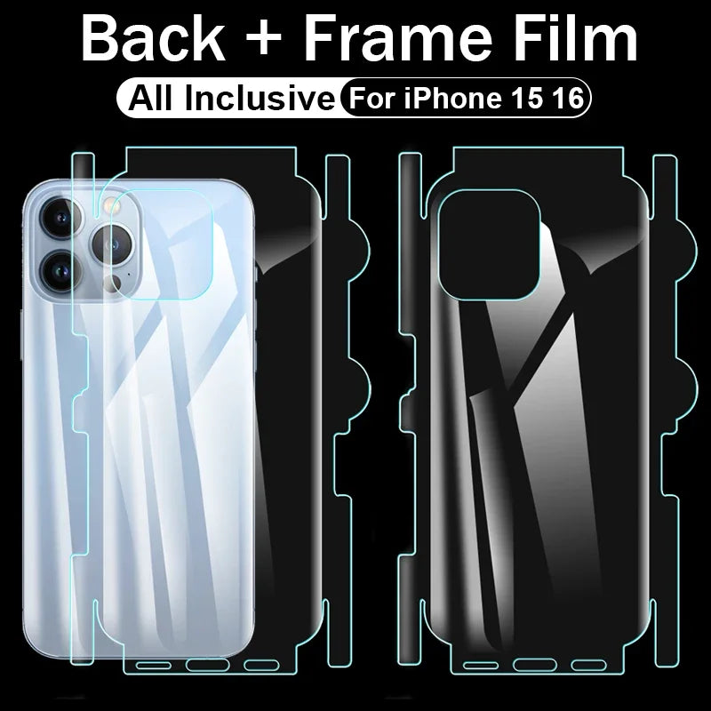 1-3PC HD Unbreakable Hydrogel Film  iPhone 16 15 Pro Max Plus Phone Back Rear Cover Side Edges Protector Films Accessories