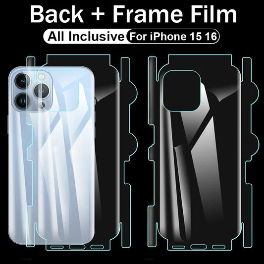 1-3PC HD Unbreakable Hydrogel Film  iPhone 16 15 Pro Max Plus Phone Back Rear Cover Side Edges Protector Films Accessories