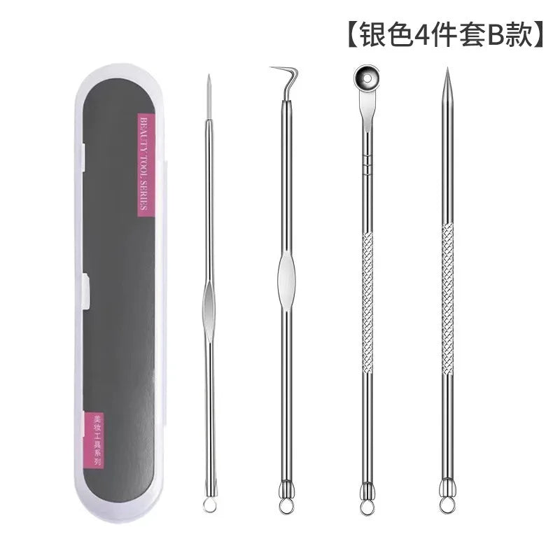 1/4pc Stainless Steel Blackhead Comedone Acne Blemish Extractor Remover Face Skin Care Pore Cleaner Needles Remove Tools