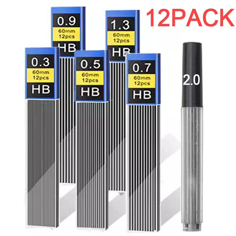 1/6/12PC Mechanical Pencil Refill Leads 0.3 0.5 0.7 0.9 1.3 2.0mm Drawing Writing Automatic Pencil Core Refills Accessories