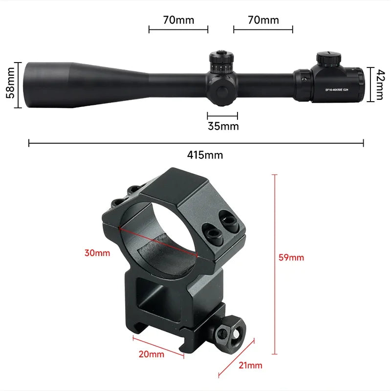 10-40X50 SFP Tactical Optics Rifle Scopes Side Wheel Parallax Adjustment Sight Red Green Dot Reticle Long Shooting Hunting Scope