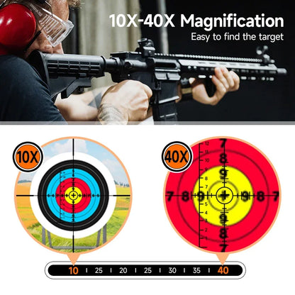 10-40X50 SFP Tactical Optics Rifle Scopes Side Wheel Parallax Adjustment Sight Red Green Dot Reticle Long Shooting Hunting Scope