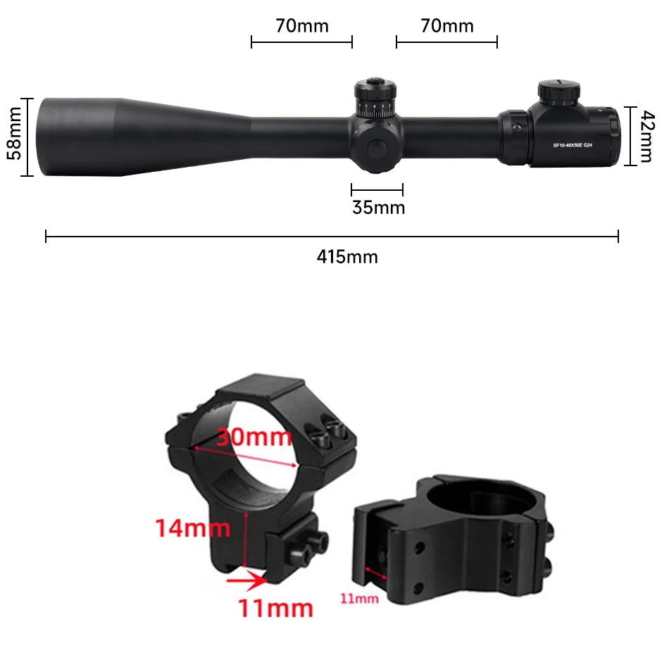 10-40X50 SFP Tactical Optics Rifle Scopes Side Wheel Parallax Adjustment Sight Red Green Dot Reticle Long Shooting Hunting Scope