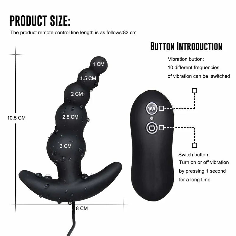 Gtooza_10 Frequency Vibrating Prostate Massager Anal Plug  Beads Butt Sex Toys Waterproof Powerful Wired  Men Couples gtooza.com