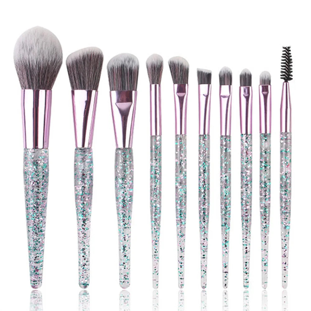 10 Pcs Colorful Crystal Handle Makeup Brushes Set Powder Face Modification Contour Lip Beauty Make Up Brush Cosmetics Tools Kit