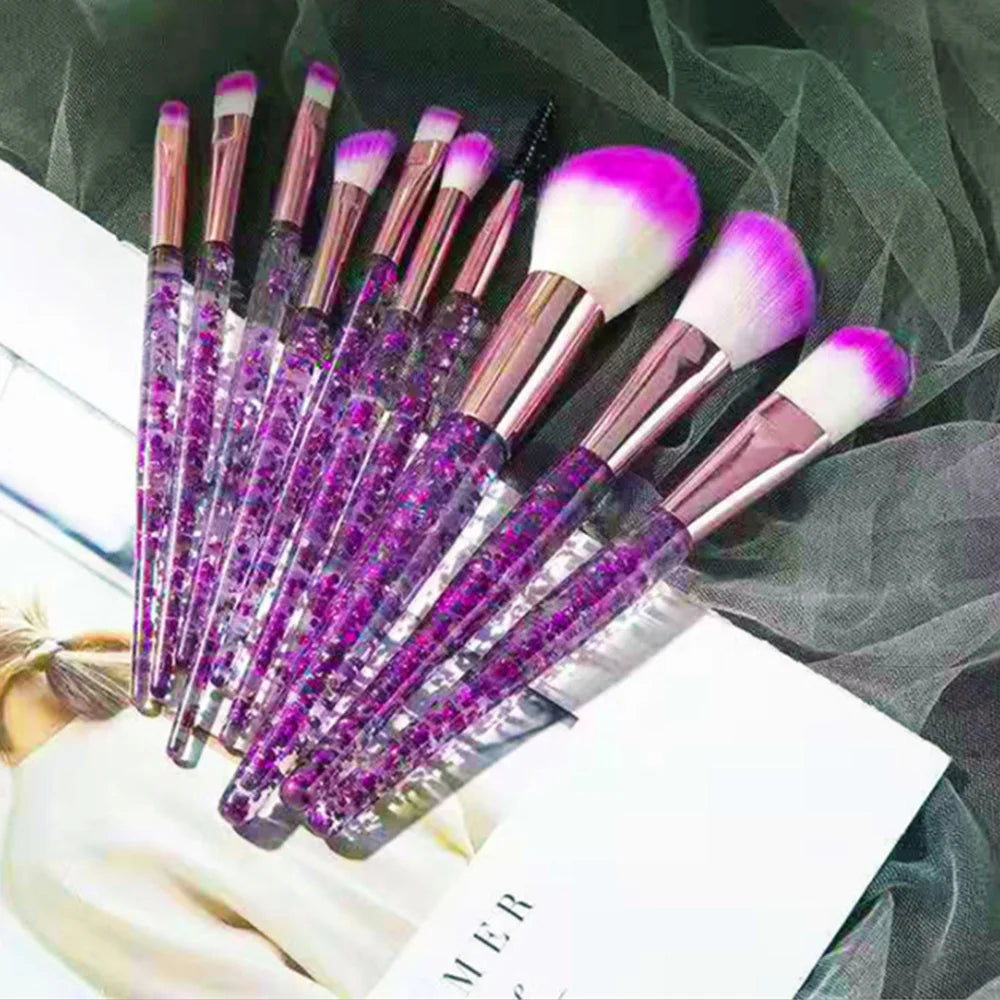 10 Pcs Colorful Crystal Handle Makeup Brushes Set Powder Face Modification Contour Lip Beauty Make Up Brush Cosmetics Tools Kit