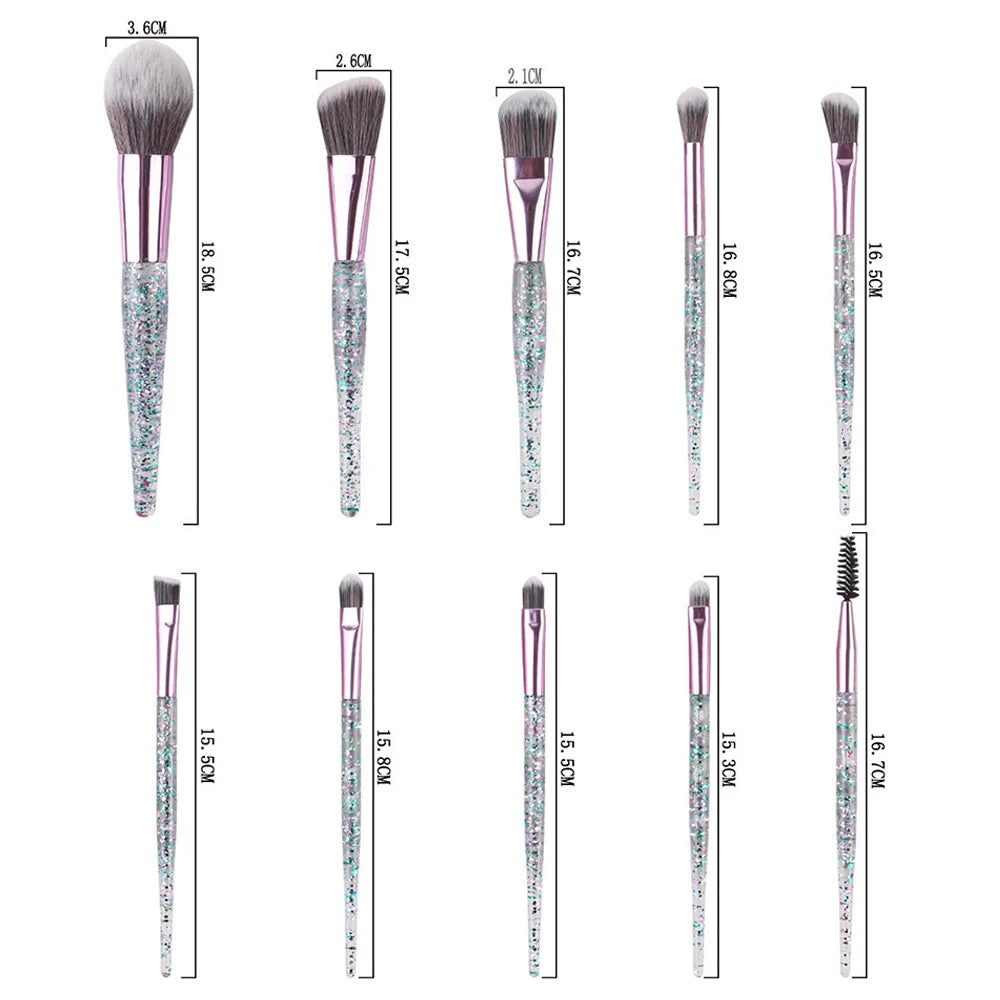 10 Pcs Colorful Crystal Handle Makeup Brushes Set Powder Face Modification Contour Lip Beauty Make Up Brush Cosmetics Tools Kit