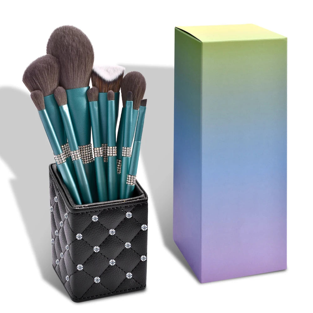 10 Pcs Glitter Diamond Makeup Brushes Set With Rhinestone  Women Power Eyeshadow Face Paint Eyelash Make Up Brush Beauty Tool