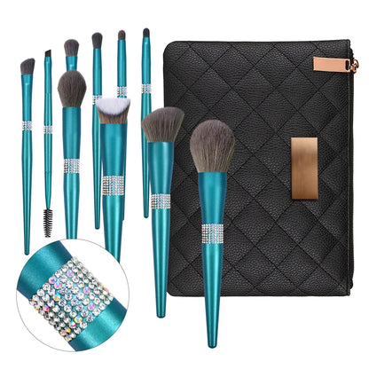 10 Pcs Glitter Diamond Makeup Brushes Set With Rhinestone  Women Power Eyeshadow Face Paint Eyelash Make Up Brush Beauty Tool