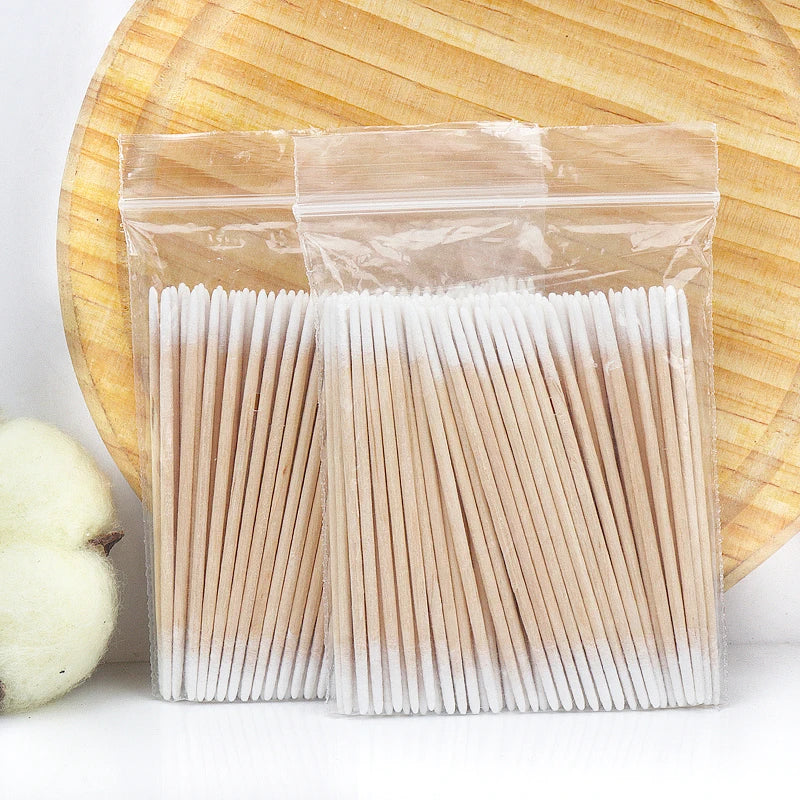 100/300 Pcs Disposable Ultra-small Cotton Swab Brush Lint Free Micro Wood Makeup Brushes Eyelash Extension Glue Removing Tools