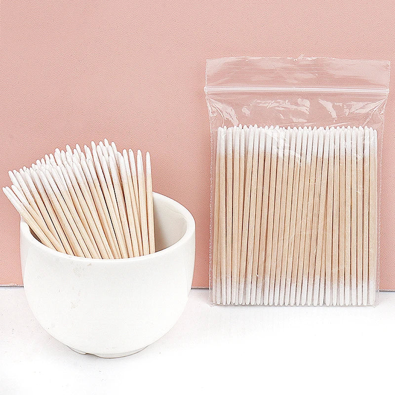 100/300 Pcs Disposable Ultra-small Cotton Swab Brush Lint Free Micro Wood Makeup Brushes Eyelash Extension Glue Removing Tools