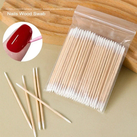 100/50Pcs Nails Wood Swab Clean Sticks Bud Tip Wooden Cotton Head Makeup Manicure Detail Corrector Nail Polish Remover Art Tool