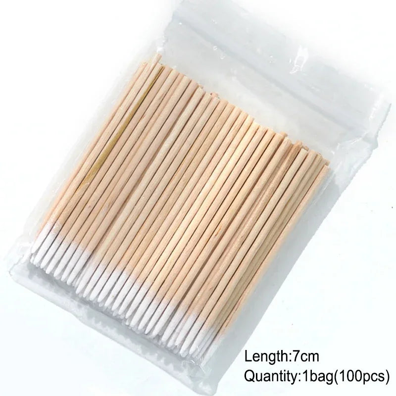 100/50Pcs Nails Wood Swab Clean Sticks Bud Tip Wooden Cotton Head Makeup Manicure Detail Corrector Nail Polish Remover Art Tool