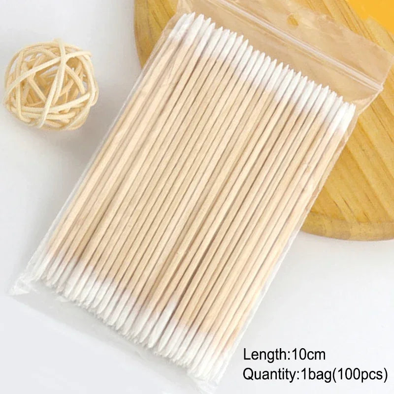 100/50Pcs Nails Wood Swab Clean Sticks Bud Tip Wooden Cotton Head Makeup Manicure Detail Corrector Nail Polish Remover Art Tool