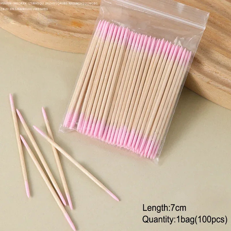 100/50Pcs Nails Wood Swab Clean Sticks Bud Tip Wooden Cotton Head Makeup Manicure Detail Corrector Nail Polish Remover Art Tool