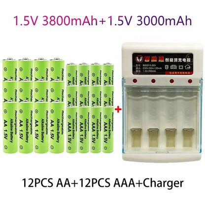 PC 100% Original 1.5V AA3.8Ah+AAA3.0Ah Rechargeable battery NI-MH 1.5V  battery  Clocks mice computers toys so on