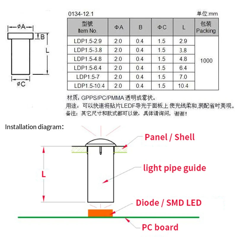 Gtooza_100 PC Clear color 2.0MM-17MM Light Pipe guide FOR 1.5MM Led Diode LED Tube Lampshade Replace LDP1.5 gtooza.com