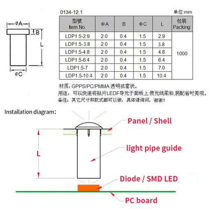 Gtooza_100 PC Clear color 2.0MM-17MM Light Pipe guide FOR 1.5MM Led Diode LED Tube Lampshade Replace LDP1.5 gtooza.com