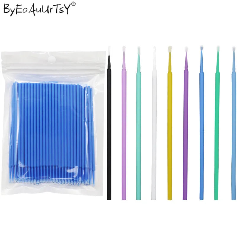 100pc/lot Micro Brushes Eye Lash Glue Brushes Eyelashes Extension Lint Free Disposable Applicators Sticks Makeup Tools