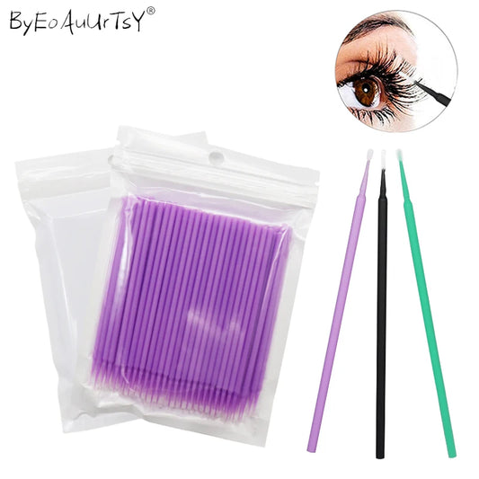 100pc/lot Micro Brushes Eye Lash Glue Brushes Eyelashes Extension Lint Free Disposable Applicators Sticks Makeup Tools