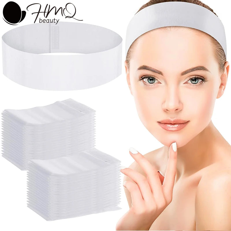 100pcs Disposable Headbands  Facials Spa Stretch Non-Woven Soft Skin Care Hair Bands Women Salons Face Washing Beauty Tools