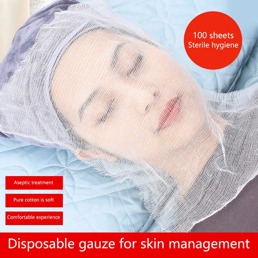 100pcs Disposable Spa Face Gauze Mask Paper Sheet Beauty Salon Special Gauze Block Pre-Cut Facial Sheet Skin Fiber Paper