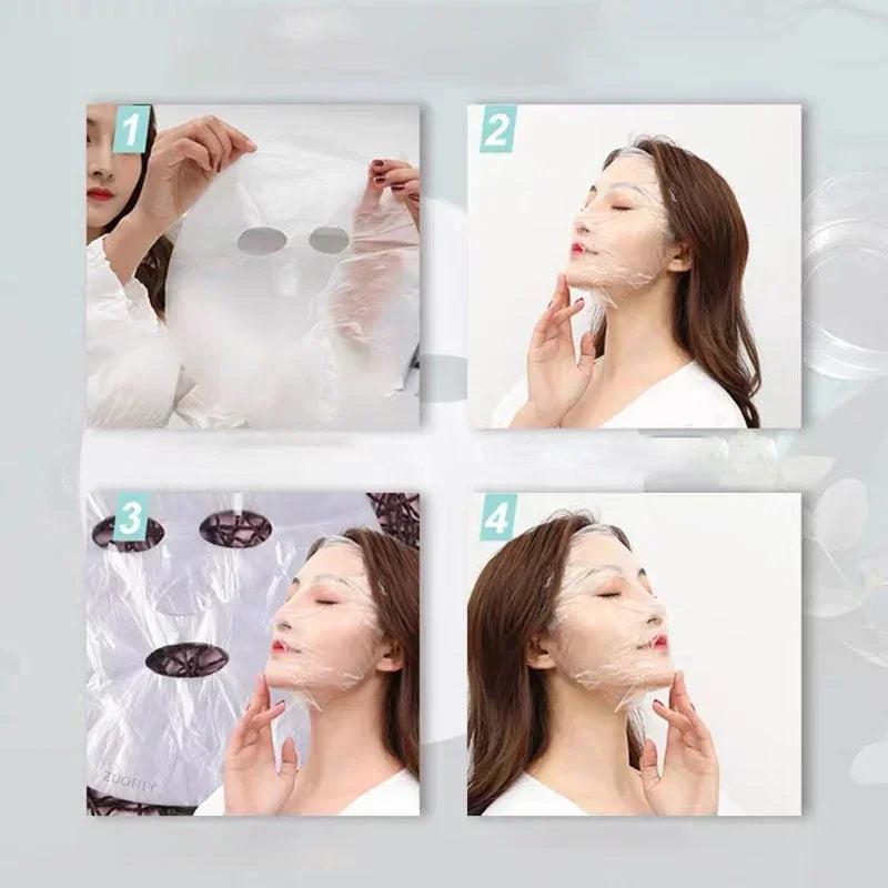 100pcs Masks Wrap Face Plastic Film Full Face Cleaner Mask Neck Stickers Paper Disposable Transparent Facial Beauty Makeup Tools