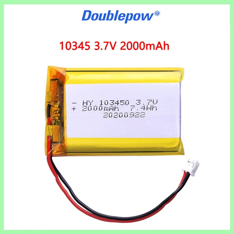 PC 103450 3.7V 2000mAh Polymer Lithium Rechargeable Battery jst PH 2.0mm 2pin plug  Camera GPS navigator MP5 Bluetooth Headset