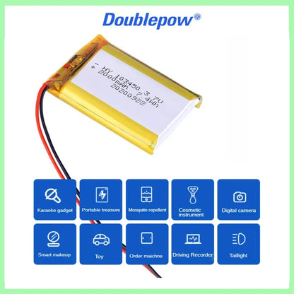 PC 103450 3.7V 2000mAh Polymer Lithium Rechargeable Battery jst PH 2.0mm 2pin plug  Camera GPS navigator MP5 Bluetooth Headset