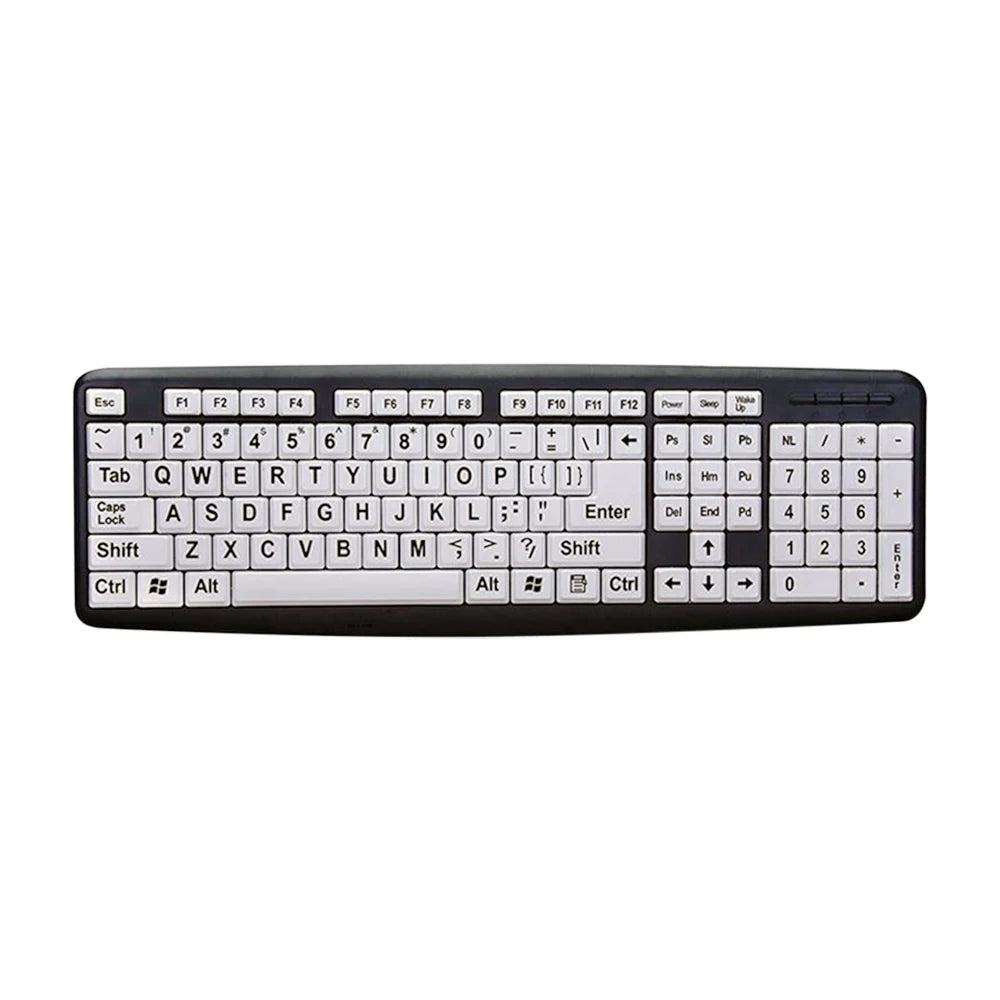 PC107 Key USB Wired Big Print White Key Black Letter Keyboard  Elder Old Pe