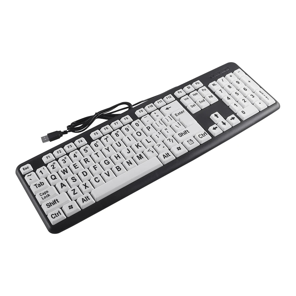 PC107 Key USB Wired Big Print White Key Black Letter Keyboard  Elder Old Pe