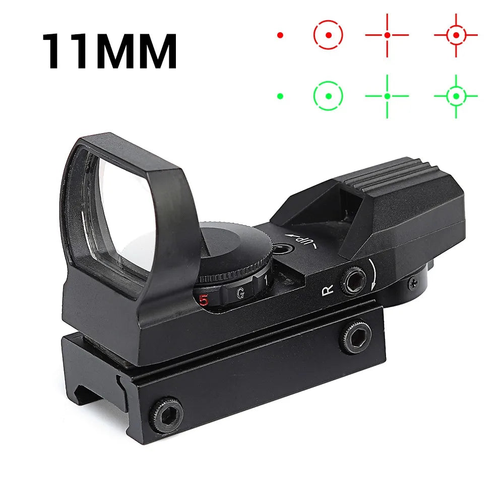 11/20mm Rail Riflescope Hunting Optics 1x22x33 Red Green Dot Sight Reflex 4 Reticle Airsoft Rifle Scope Collimator Sight