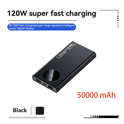 PC 120W 500000mAh High Capacity Power Bank Fast Charging Powerbank Portable Battery Charger For iPhone Samsung Huawei 2025 New