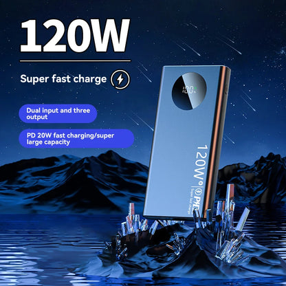 PC 120W 500000mAh High Capacity Power Bank Fast Charging Powerbank Portable Battery Charger For iPhone Samsung Huawei 2025 New