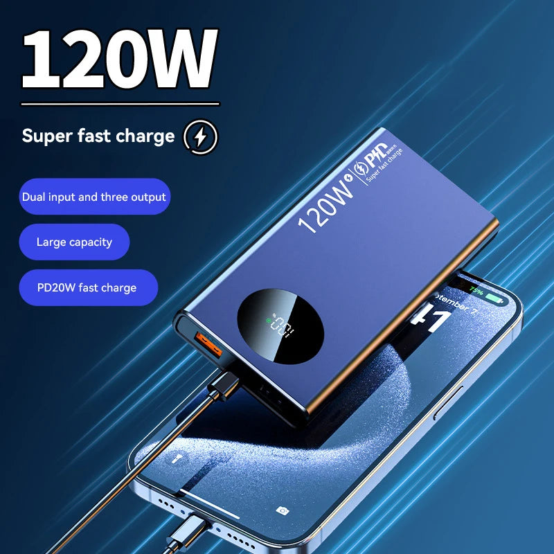 PC 120W 500000mAh High Capacity Power Bank Fast Charging Powerbank Portable Battery Charger For iPhone Samsung Huawei 2025 New