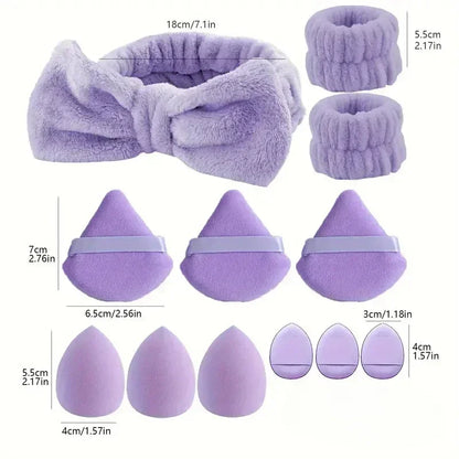 12Pcs Makeup Sponge Blender Beauty Egg Foundation Sponges Cosmetic Powder Puff Spa Headband Wristband Make Up Tools Accessories