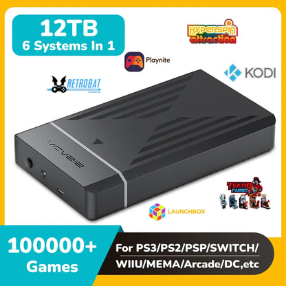 12T Gaming HDD with Hyperspin Launchbox Retrobat Playnite OS with 100000+ Retro Vidoe Game For PS3/PS2/PSP/PS1/WII/WIIU/SWITCH